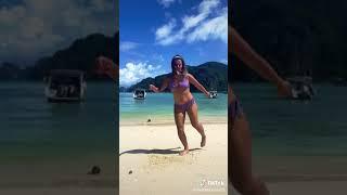 Bikini Shuffle Dance At Tropical Beach