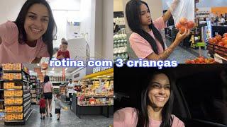 COMPRAS E ROTINA REAL COM 3 CRIANÇAS  FOMOS NO MERCADO E COMEMOS FORA