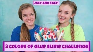 3 Colors of Glue Slime Challenge  Jacy and Kacy