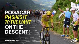 Tour de France 2024 Tadej Pogacar breaks clear from his rivals on the descent of the Puy Mary 