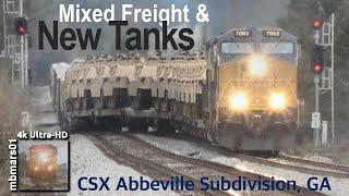 8O4k Mixed Freight and Brand New Abrams Tanks CSX Abbeville Subdivision GA 0205-03092022