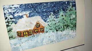 Snowfall PaintingWinter Special DrawingSnowfall Painting With WatercolourWatercolour Painting