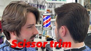 Men’s hairstyleshow to do a full scissor trim #tomcruisestyle #bestbarber #tutorial #keanureeves