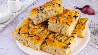 Onion focaccia how to make it tall and fluffy