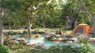 Relaxing Summer Campground  Spend a Peaceful Day Outdoors In A Cozy Campsite By The Stream