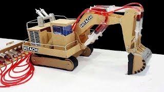 How to Make JCB Hitachi Remote Control Hydraulic ExcavatorCrane From Hardboard at Home DIY