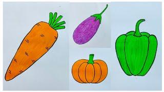 Vegetables Drawing Easy How to Draw Vegetables Easy Methods Draw Carrot Brinjal PumpkinCapsicum