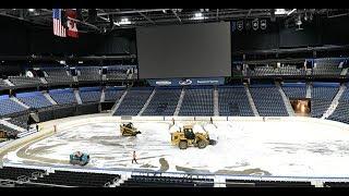 Tampa Bay Lightning ice crew removes ice from Amalie Arena