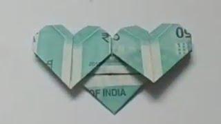 HOW TO MAKE TRIPLE HEART ORIGAMI NEW 50 RUPEES NOTE.