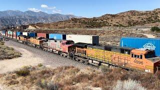 High Wind Alert Stunning UP & BNSF Double Train Meets at Famous Hill 582 4 Heritage Unit Consist