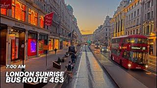 7AM London bus ride through the heart of London - Oxford St Piccadilly Big Ben - Bus Route 453 