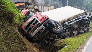 Dangerous Biggest Truck Operator Skills In Climbing Steep Hills Extremely Slippery & Crossing River