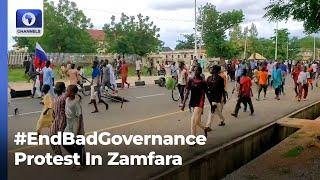 #EndBadGovernance Protesters Carrying Russian Flag Regroup In Day 5 Protest In Zamfara