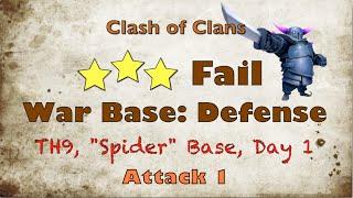 Clash of Clans Town Hall 9 War Base 2 Air Sweepers - Spider Base Day 1 Attack 1 Anti 23 star?
