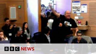 Families of Israeli hostages storm Knesset parliament meeting  BBC News