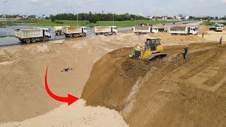 New Incredible Development Activities With Sand Power Dozer Shantui And dump truck