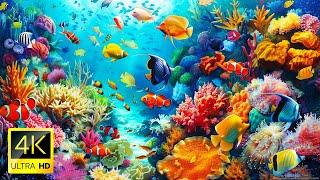 Aquarium 4k VIDEO ULTRA HD - Captivating Moments with Beautiful Coral Reef Fish - Relaxing music.