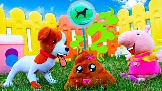 Свинка Пеппа гуляет со щенком  Видео для детей про игрушки Свинка Пеппа на русском языке