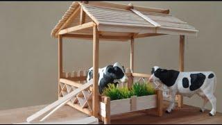 How to make cow shed - animals house - craft from ice cream sticks