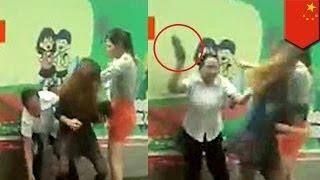 Catfight Wife attacks husbands mistress with high heels on the street