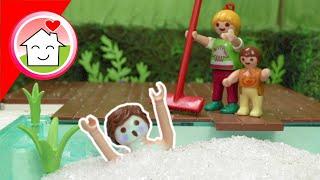 Playmobil Familie Hauser im Hagel - Pool Geschichte mit Anna und Lena
