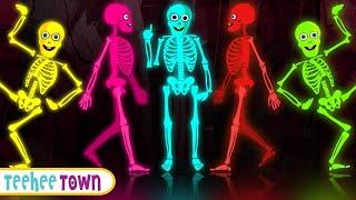 Five Skeletons Dancing Song + Spooky Scary Skeleton Songs  Teehee Town