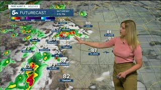 The sun will make a brief appearance Saturday before more thunderstorms