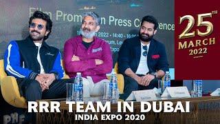 RRR team in Dubai  India Expo 2020  #RRROnMarch25th  NTR Ram Charan  SS Rajamouli