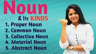 Noun and its kinds -  Proper Common  Collective  Material  Abstract  In ENGLISH GRAMMAR