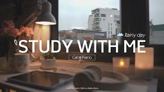 1-HOUR STUDY WITH ME  Calm Piano Rain sounds️  Pomodoro 255  Rainy Day