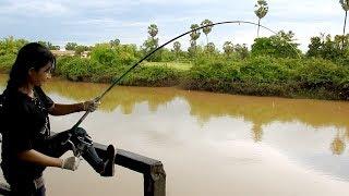 Amazing Khmer Girl Fishing At Siem Reap Cambodia