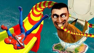 GTA 5  Water Slides  Spiderman vs SKIBIDI TOILET SHARK {Part 2} Euphoria Physics Falls