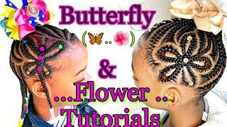 Little Black Girl Braids BUTTERFLY & FLOWERS Tutorial.