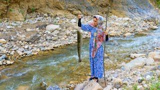 Fishing by a Country Girl in the Alborz Mountains  Village Life in Iran