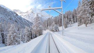  4K Zauberhafte Führerstandsmitfahrt Samedan - Albulabahn - Chur nach über 110cm Schnee 12.2020