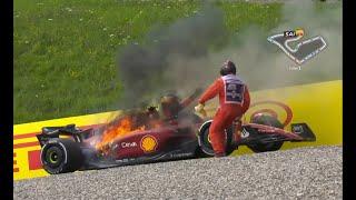 Carlos Sainz Ferraris engine explodes  Austrian Grand Prix 2022