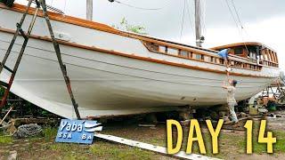 Wooden boat restoration project Lithium batteries & Anti-fouling — Sailing Yabá 182