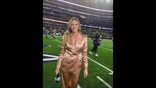 Erin Andrews in a rose gold satin blazer and pants 1-14-2024