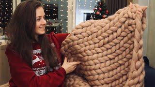 ВЯЗАНЫЙ ПЛЕД XXL РУКАМИ из ОЧЕНЬ ТОЛСТОЙ ПРЯЖИ  How to Arm Knit a Blanket. DIY