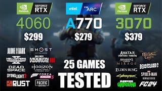 RTX 4060 8GB vs ARC A770 16GB vs RTX 3070 8GB  R9 - 7950X3D  1080p - 25 Games Tested