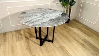 TABLE KROSS RONDE EXTENSIBLE en acier et plateau en céramique effet marbre