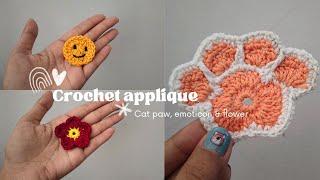 aplikasi rajut untuk hiasan tas  cat paw flowers & emoticon crochet