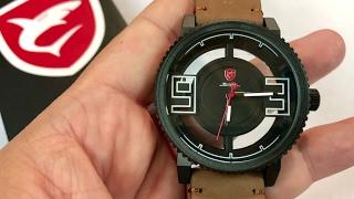 SHARK Sport Wrist Watch with black skeleton case and brown leather band SH543 review and giveaway