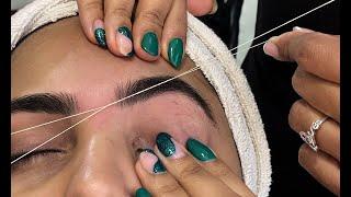 ASMR FULL FACE THREADING  How to shape thick eyebrows
