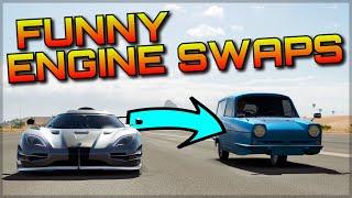 FUNNY ENGINE SWAPS #2  Forza Horizon 3 Dev Mods  VTEC Veyron FXXK GTR & more