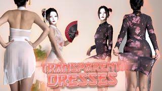 2024 Try On Haul  Transparent Traditional Dresses  Chinese Model  4K No Bra