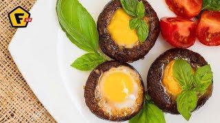 Фаршированные шампиньоны с перепелиными яйцами — рецепт