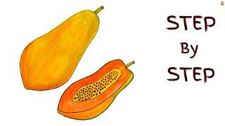 How to Draw Papaya Step by Step Easy Colour  PAPAYA Drawing Watercolor Art  Fruits Painting