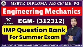 Engineering Mechanics IMP Questions Bank 2024  Diploma Mechanics 2nd Sem  EGM IMP  Diploma  EGM