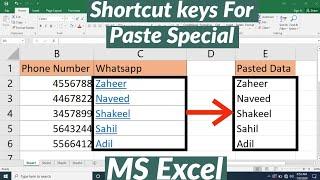 Shortcut Key for Paste Special in MS Excel  MS Excel Keyboard Shortcut for Paste Special  MS Excel